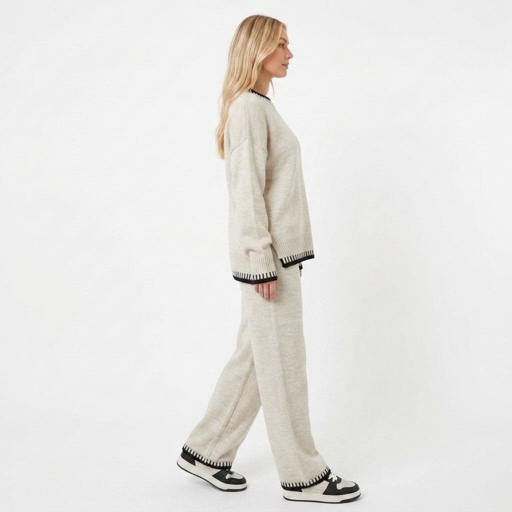 Greta Whipstitch Knit Lounge Set | Women's Wide-Leg Two-Piece