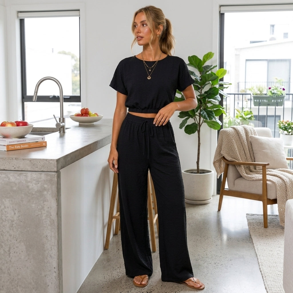 Black Wide Leg Lounge Set