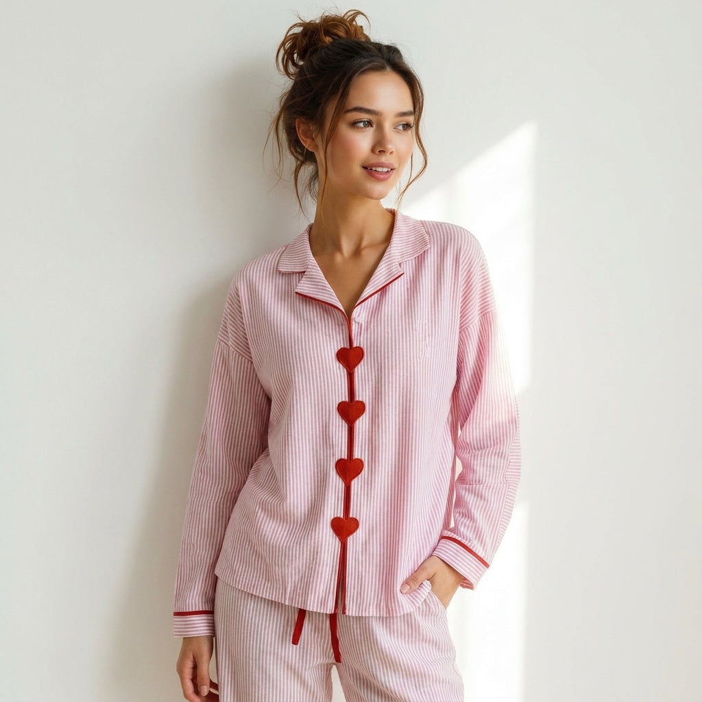 Della Heart-Button Pyjama Set | Women's Straight-Leg Two-Piece