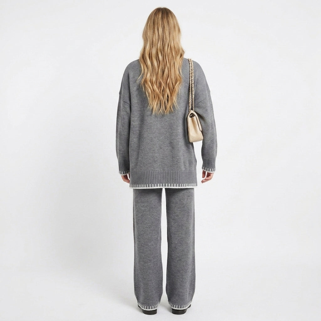 Greta Whipstitch Knit Lounge Set | Women's Wide-Leg Two-Piece