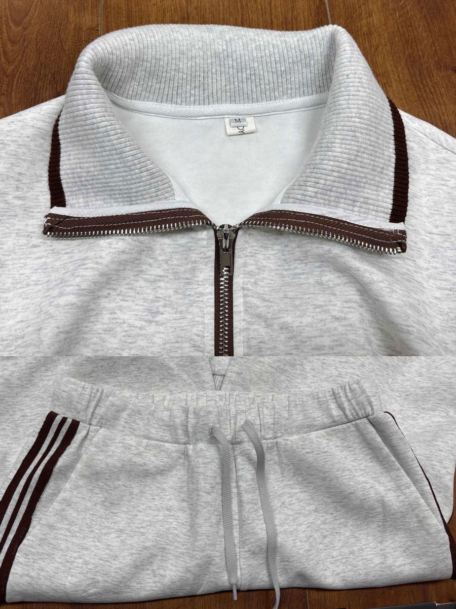 Women's Retro Two-Piece Tracksuit Set Half Zip Wide Leg
