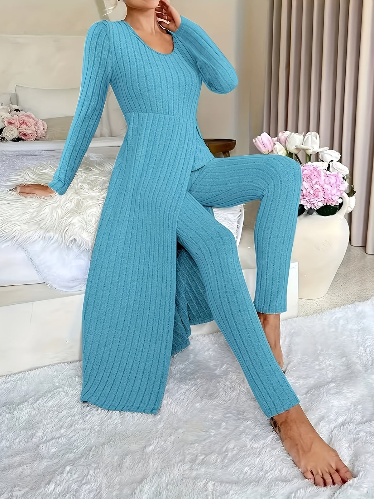 Gemma Ribbed Tunic Lounge Set | Women's Two-Piece