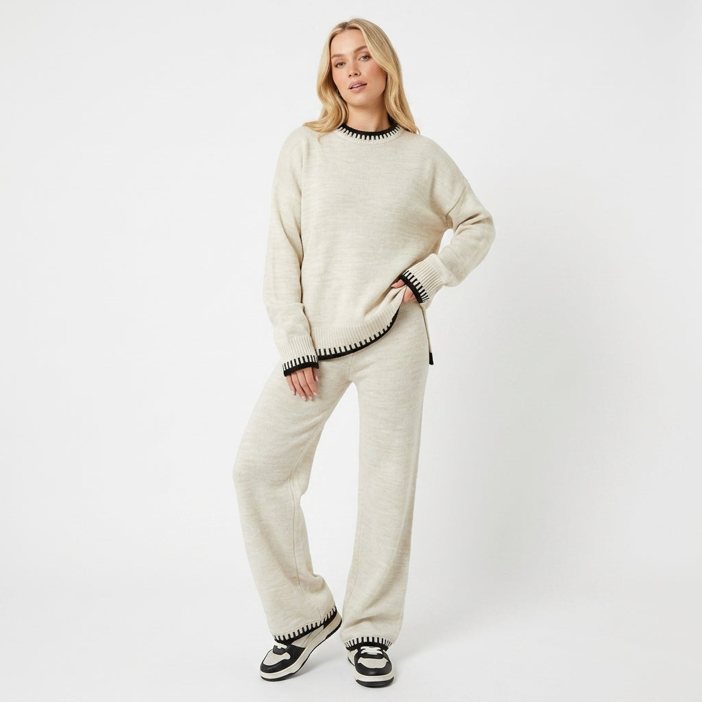 Greta Whipstitch Knit Lounge Set | Women's Wide-Leg Two-Piece