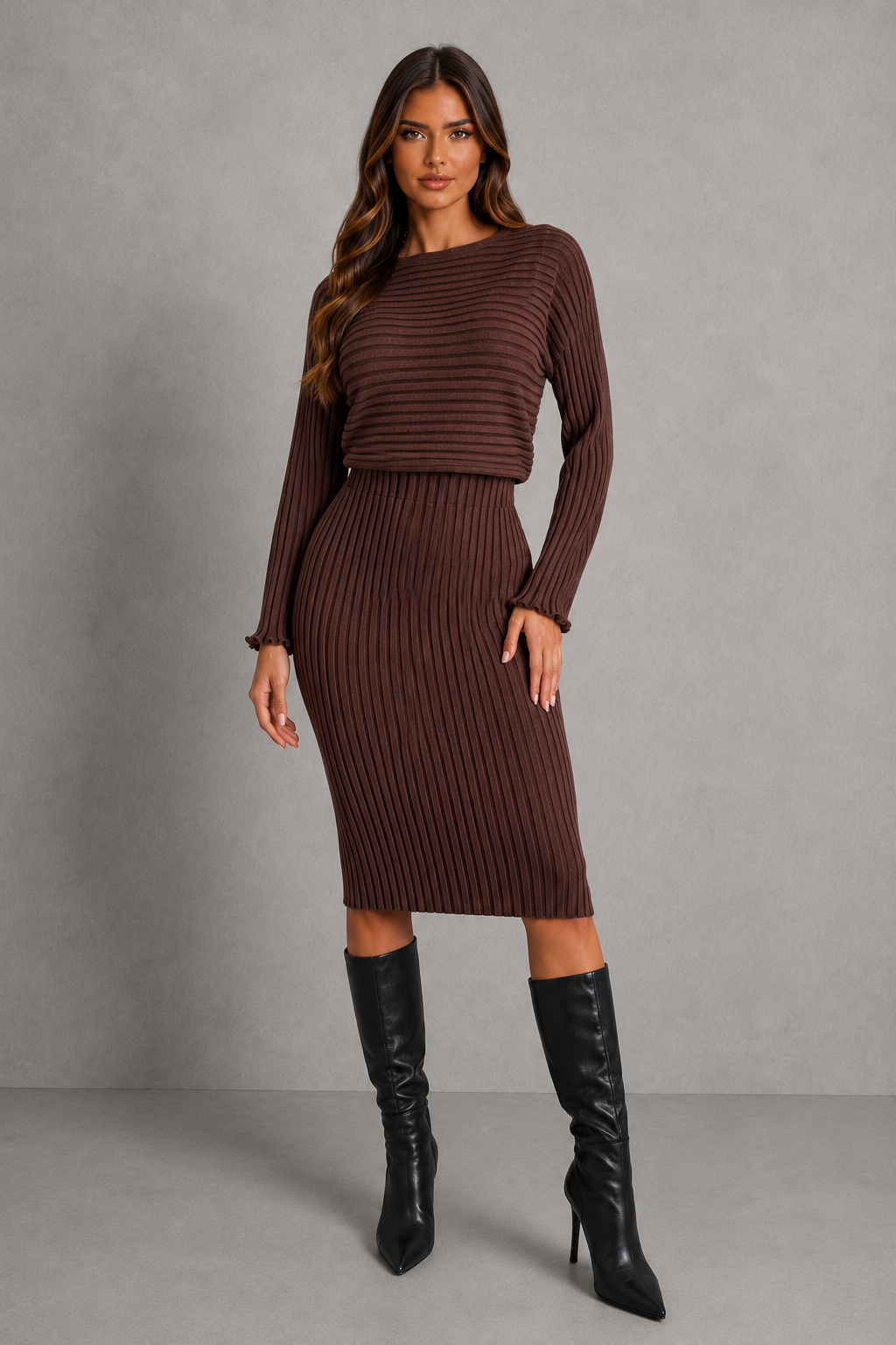 Lucia Ribbed Dress & Cropped Sweater Set | Women's Knit Two-Piece