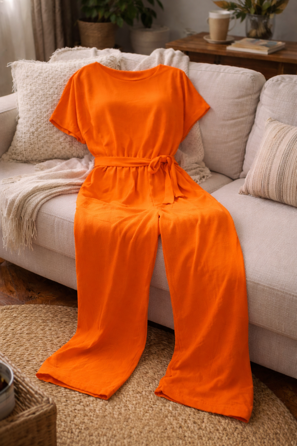 Joanna Belted Lounge Jumpsuit | Women's Short Sleeve Tie-Waist