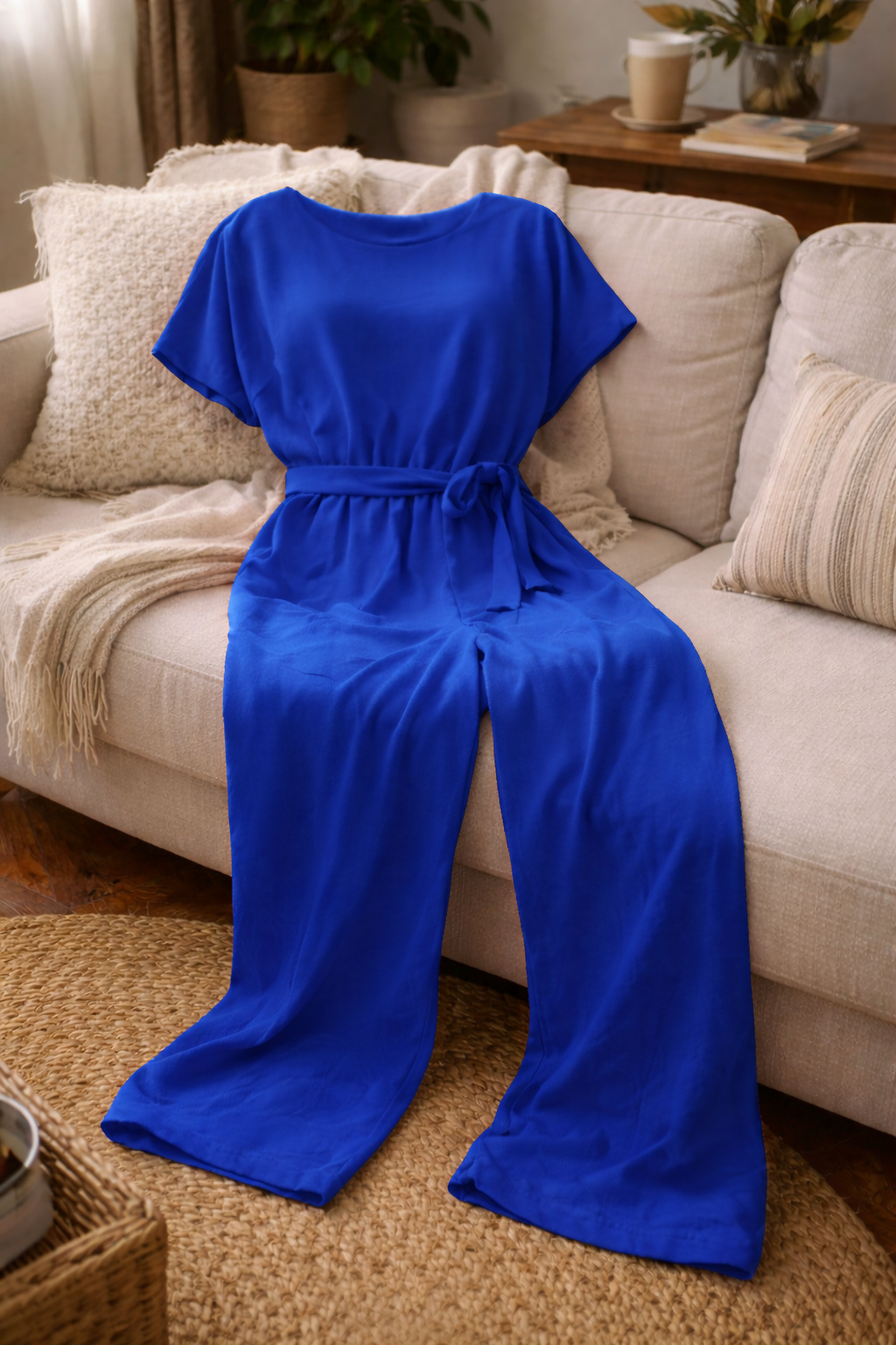 Joanna Belted Lounge Jumpsuit | Women's Short Sleeve Tie-Waist