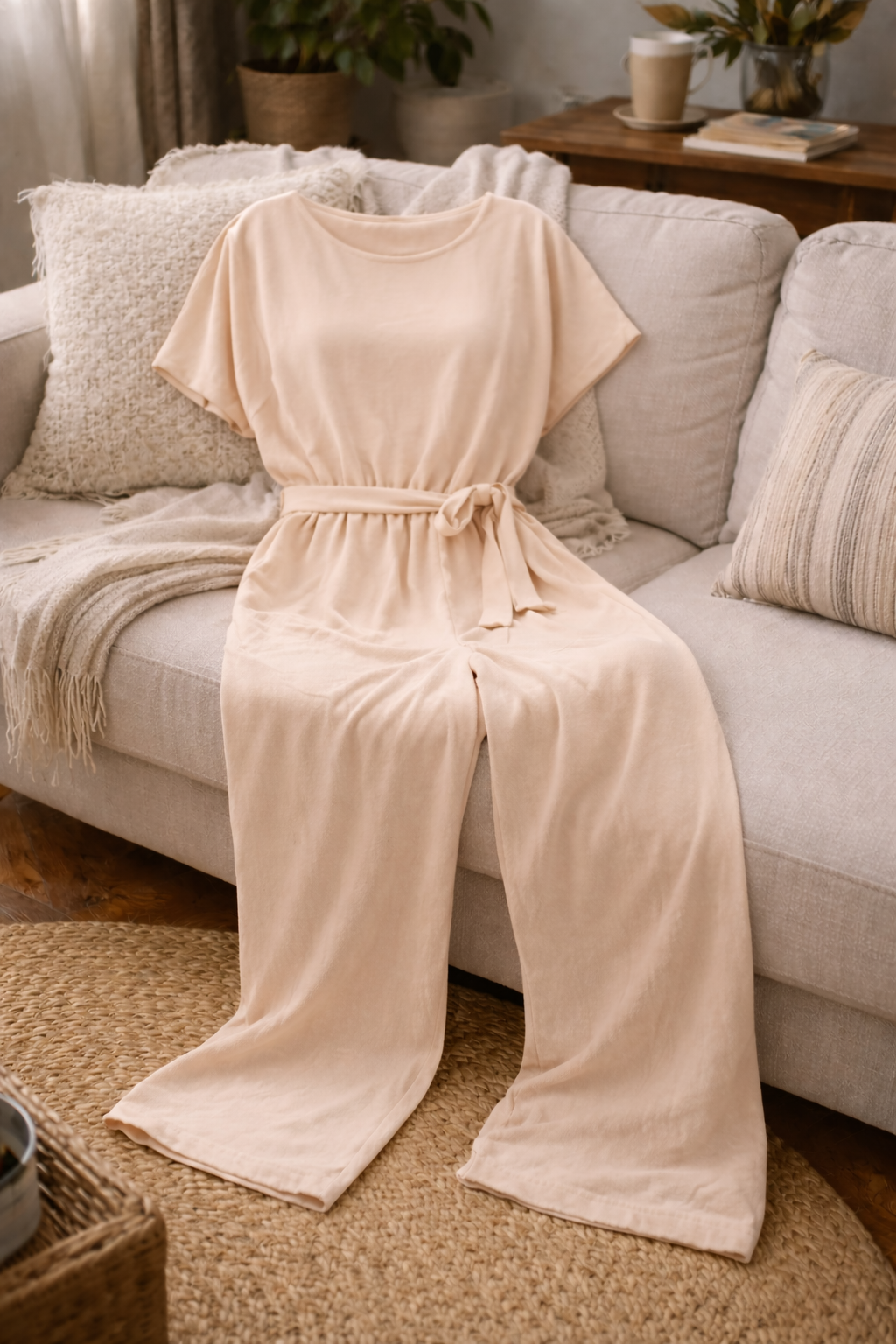 Joanna Belted Lounge Jumpsuit | Women's Short Sleeve Tie-Waist