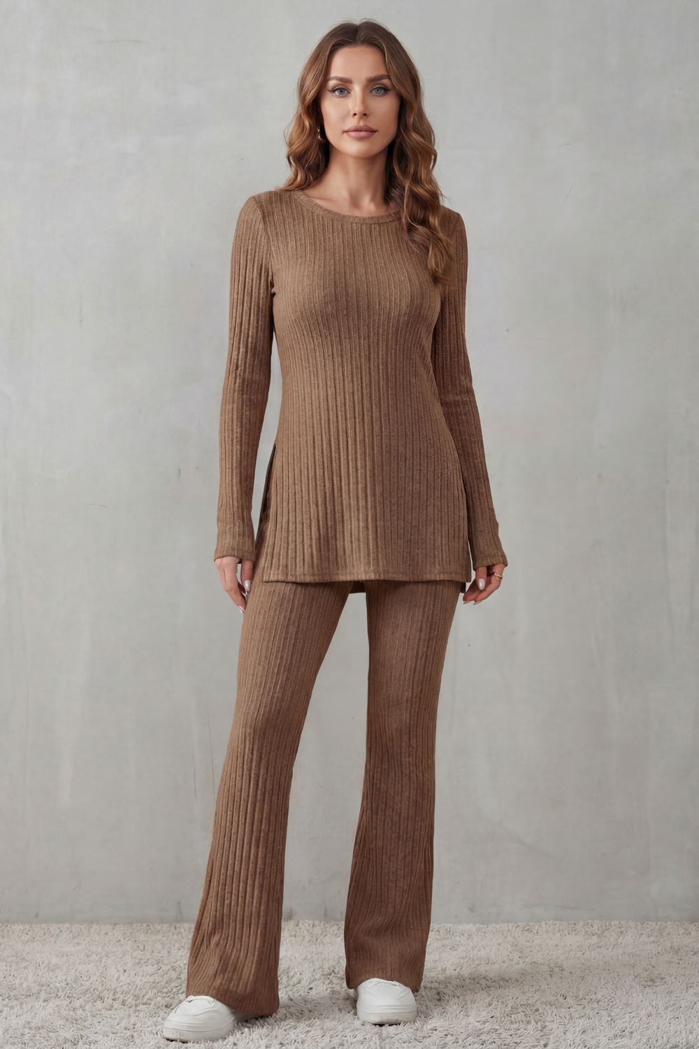 Elisianne Ribbed Knit Tunic Set | Women's Flared Two-Piece