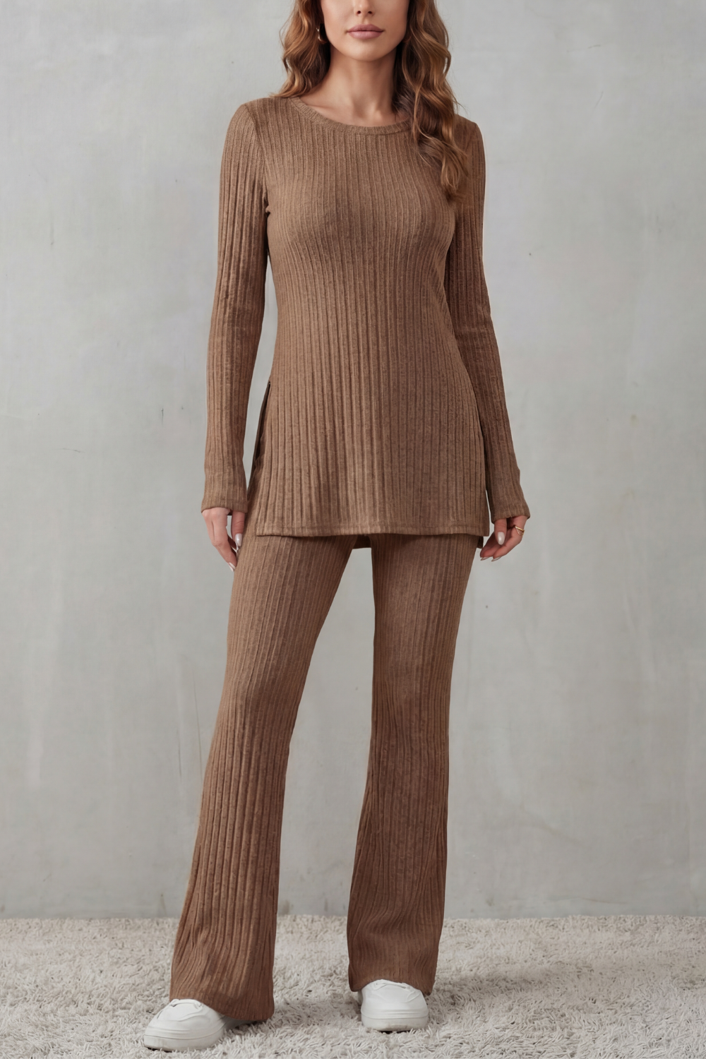 Elisianne Ribbed Knit Tunic Set | Women's Flared Two-Piece