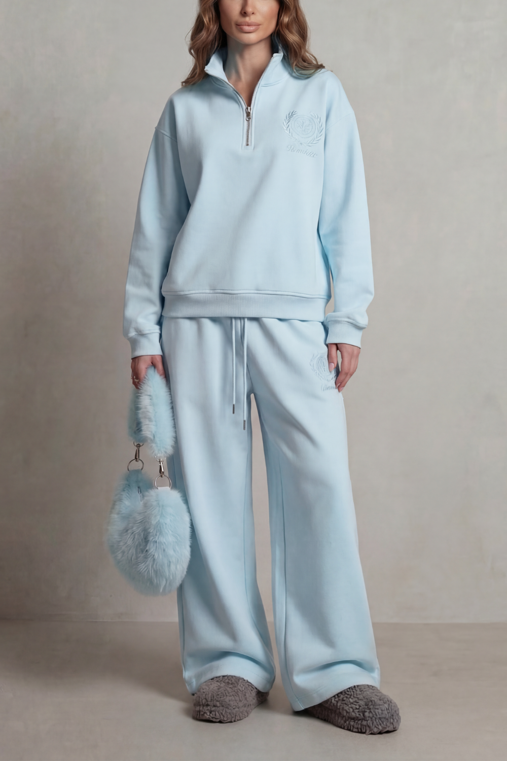 Florevée Embroidered Half-Zip Set | Women's Wide-Leg Lounge