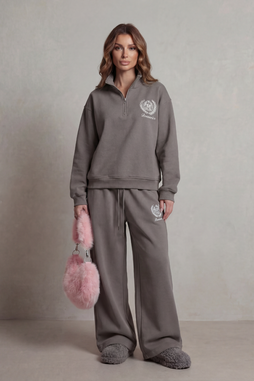 Florevée Embroidered Half-Zip Set | Women's Wide-Leg Lounge