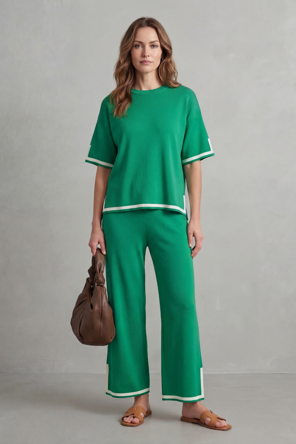 Jeah Contrast-Trim Lounge Set | Women's Wide-Leg Two-Piece