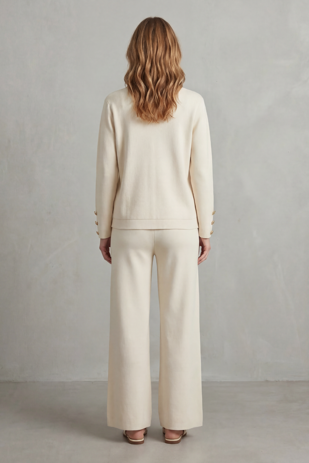 Livia Gold-Button Lounge Set | Women's V-Neck Wide-Leg Two-Piece