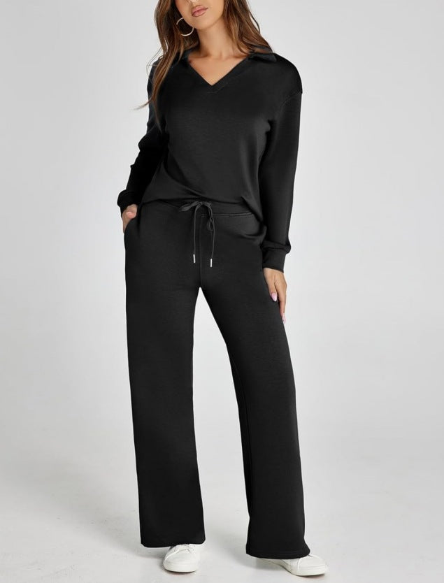 Women's Two-Piece Lounge Set Zip Neck Wide Leg