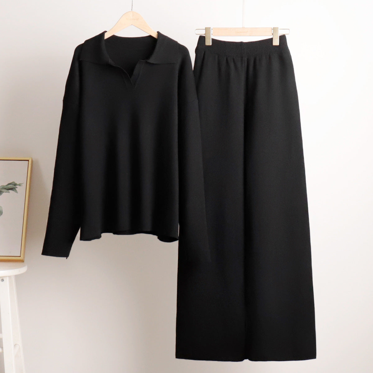 Indy | Women's Lounge Set with Oversized Polo Sweater and Wide Leg Trousers in Sand Colour