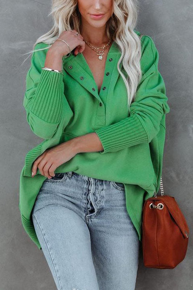 Oversized Hoodie with Snap Placket and Ribbed Sleeves