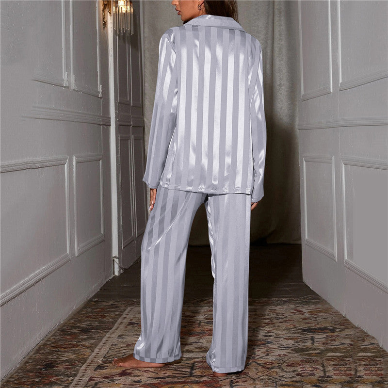 Satin Stripe Pyjama Set with Wide Leg Trousers