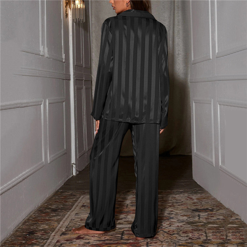 Satin Stripe Pyjama Set with Wide Leg Trousers