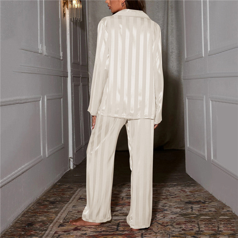Satin Stripe Pyjama Set with Wide Leg Trousers