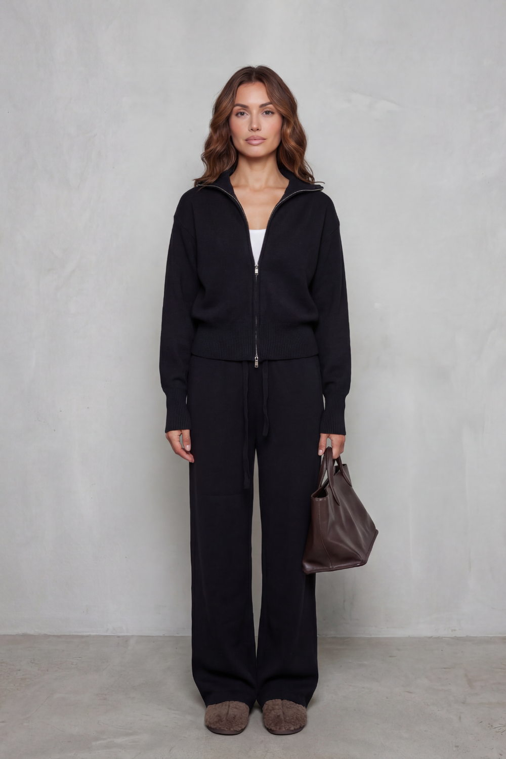 Seraluna Zip-Up Knit Lounge Set | Women's Wide-Leg Two-Piece
