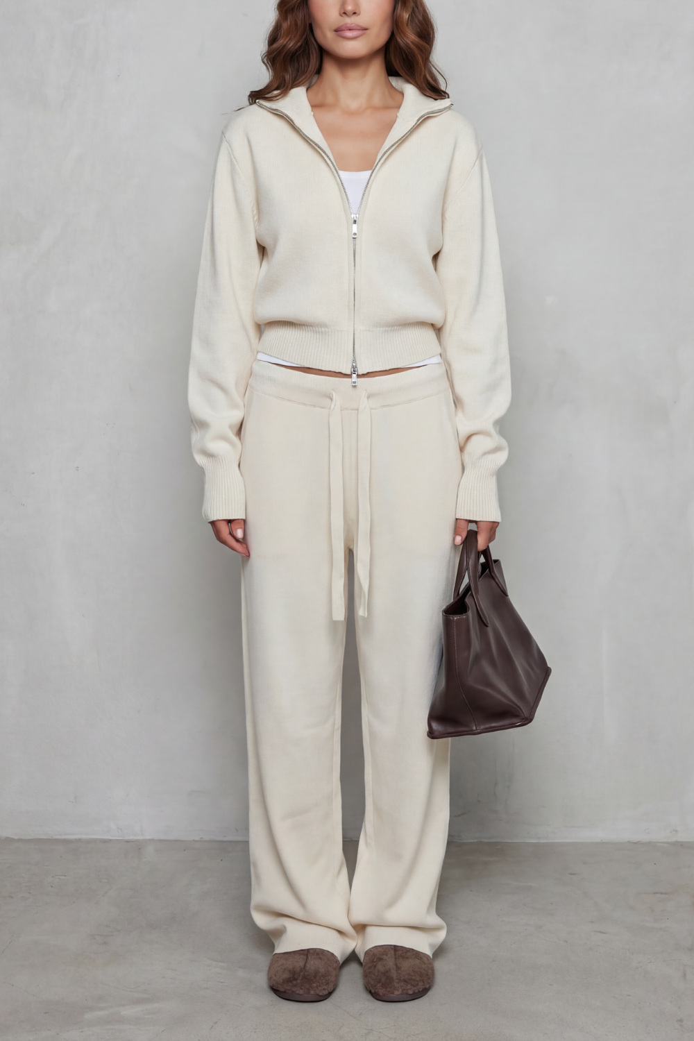 Seraluna Zip-Up Knit Lounge Set | Women's Wide-Leg Two-Piece