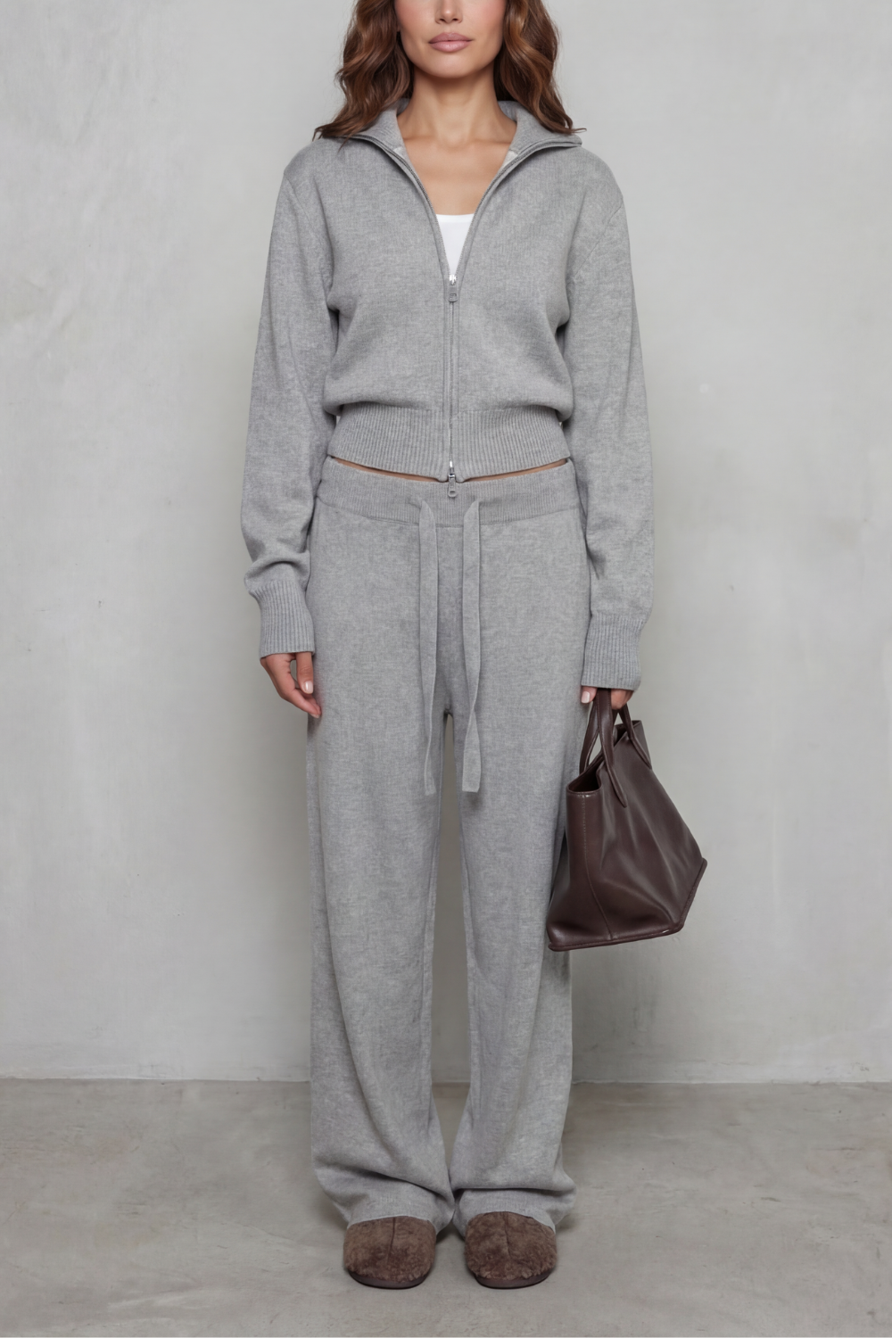 Seraluna Zip-Up Knit Lounge Set | Women's Wide-Leg Two-Piece