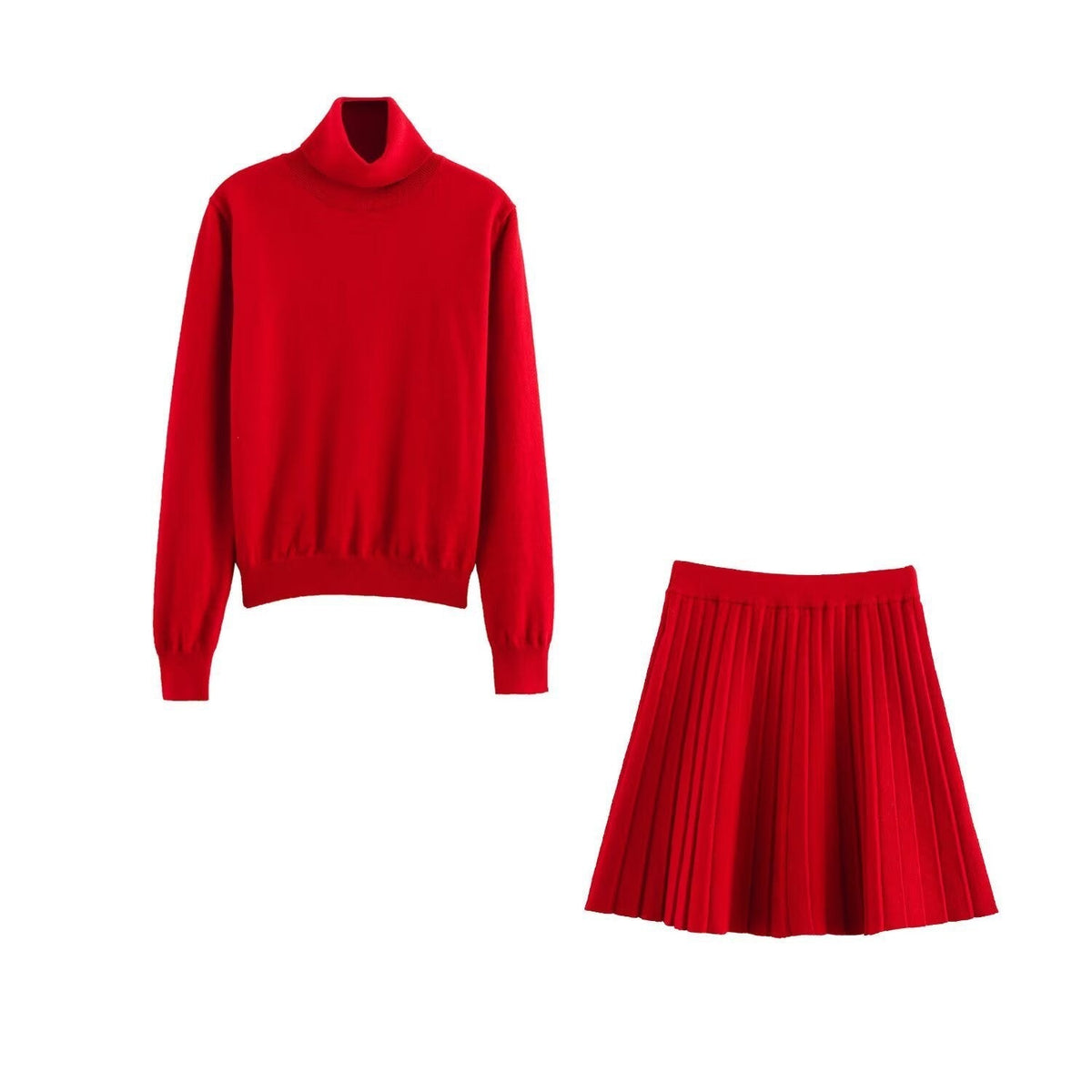 Sleek Women's Turtleneck Sweater And Pleated Shorts Set With Long Sleeve Top