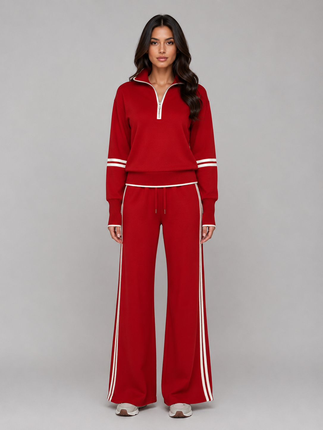 Women's Half Zip Lounge Set – Relaxed Two-Piece Wide Leg Tracksuit