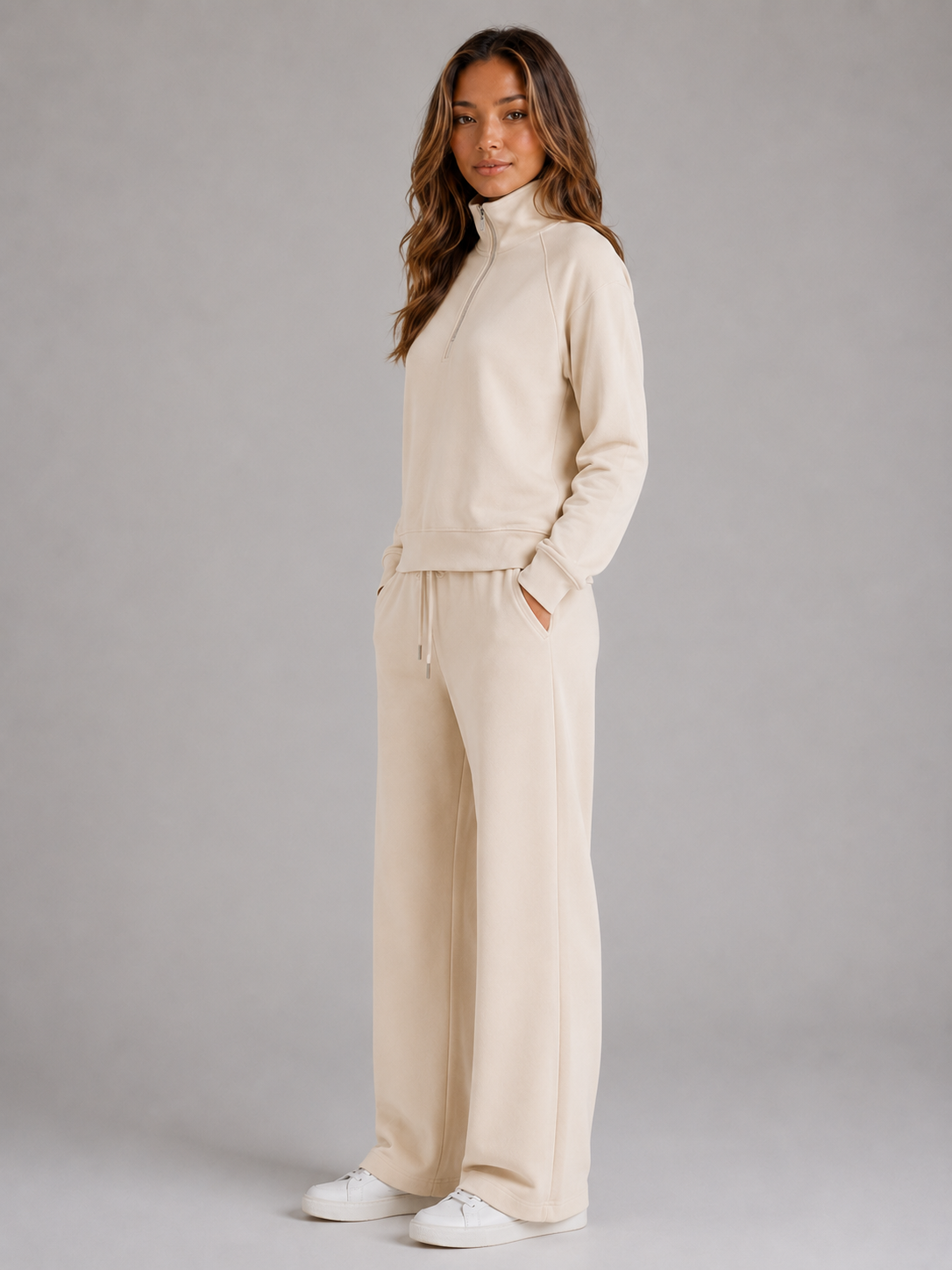 Women's Half Zip Lounge Set – Relaxed Two Piece Co-Ord