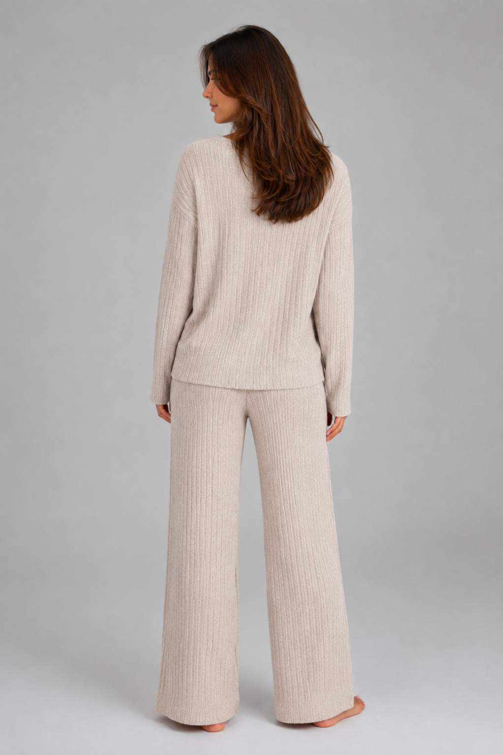 Tessa Ribbed Knit V-Neck Co-Ord | Women's Wide-Leg Set
