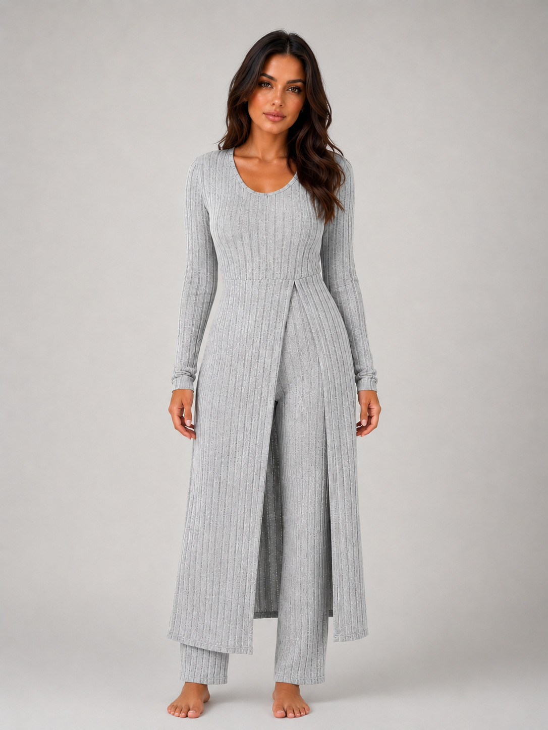 Women's Ribbed Soft Two-Piece Lounge Set - Relaxed Fit Co-Ord