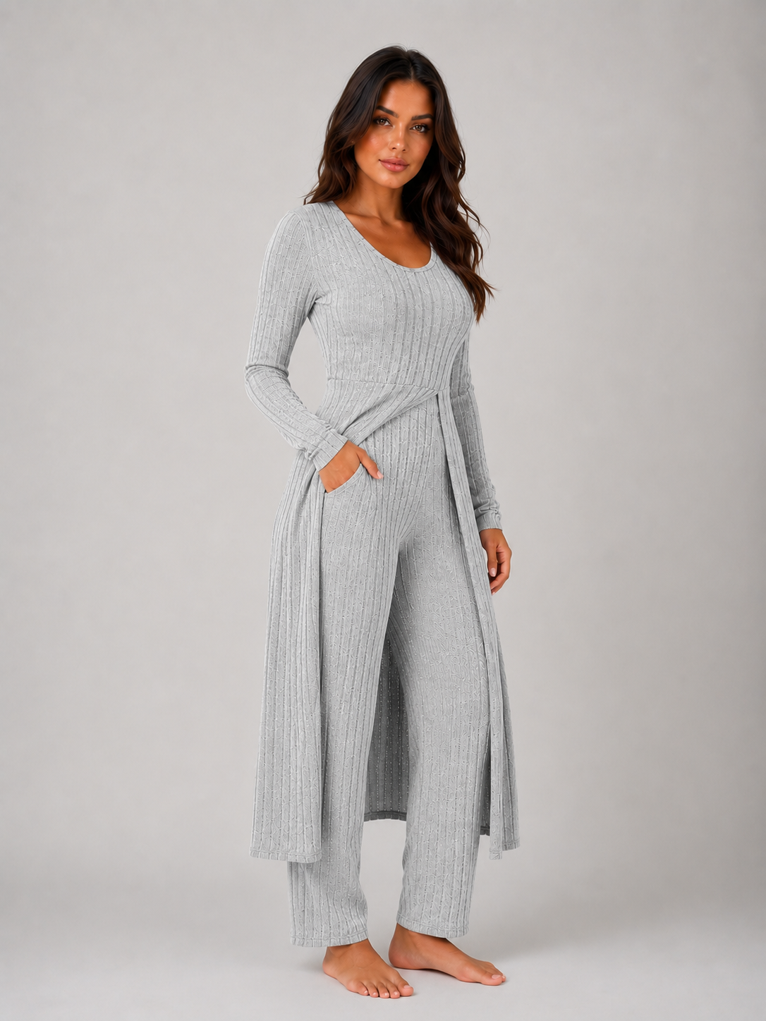 Women's Ribbed Soft Two-Piece Lounge Set - Relaxed Fit Co-Ord
