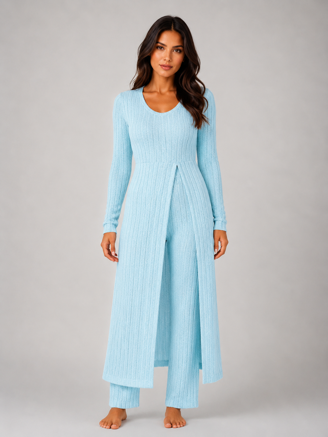 Women's Ribbed Soft Two-Piece Lounge Set - Relaxed Fit Co-Ord
