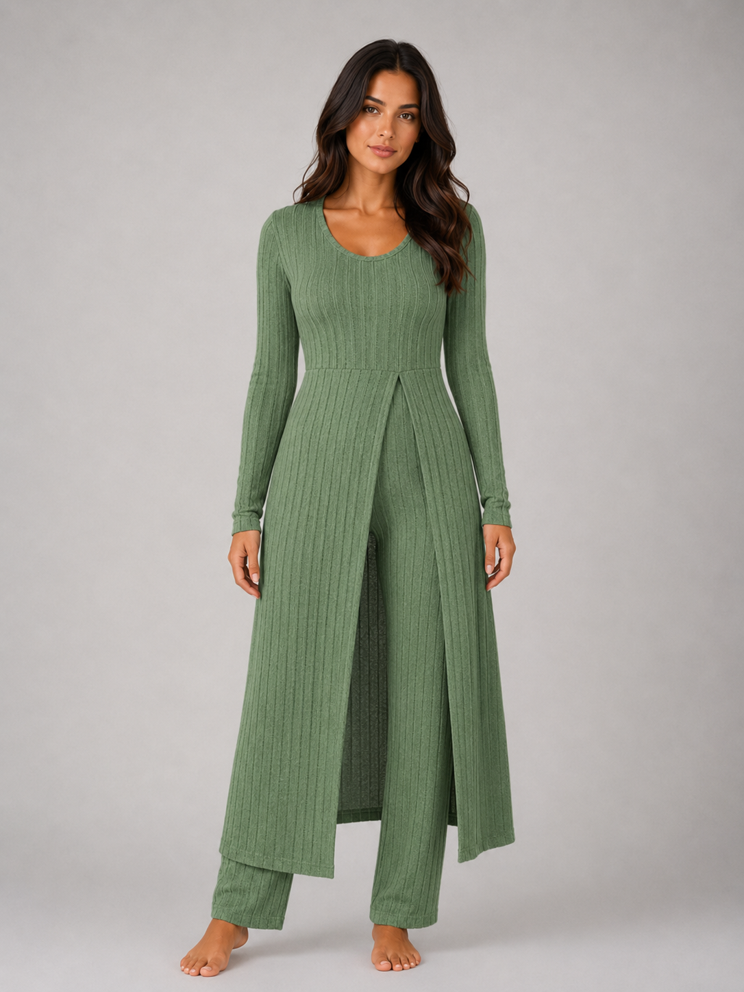 Women's Ribbed Soft Two-Piece Lounge Set - Relaxed Fit Co-Ord