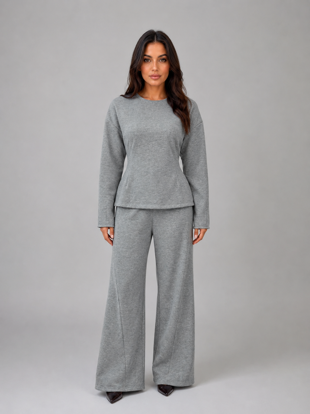 Women’s Soft Lounge Co-Ord Set – Fitted Top & Wide Leg Trousers