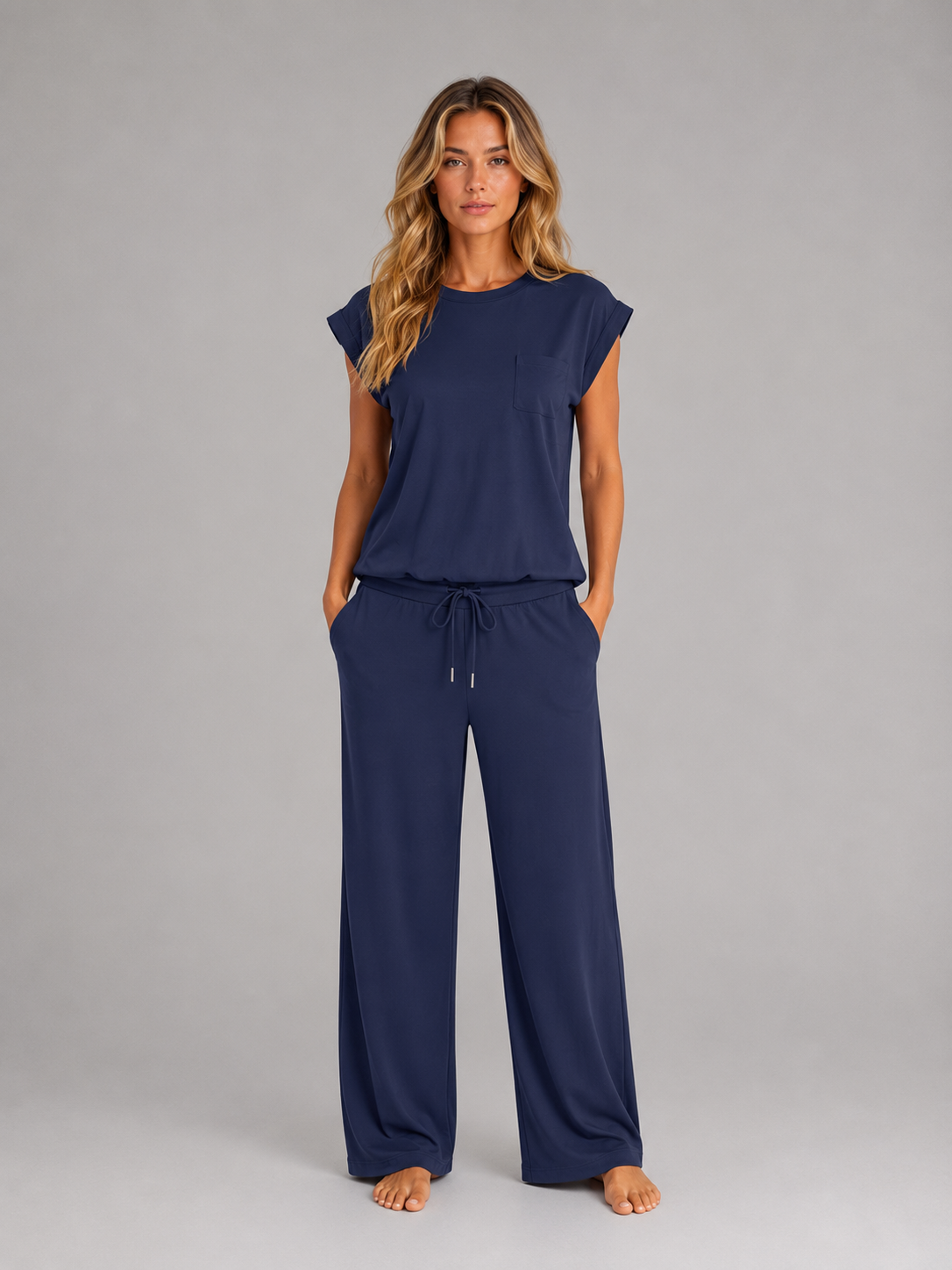 Women's Two-Piece Lounge Set – Relaxed T-Shirt & Wide Leg Trousers Co-Ord