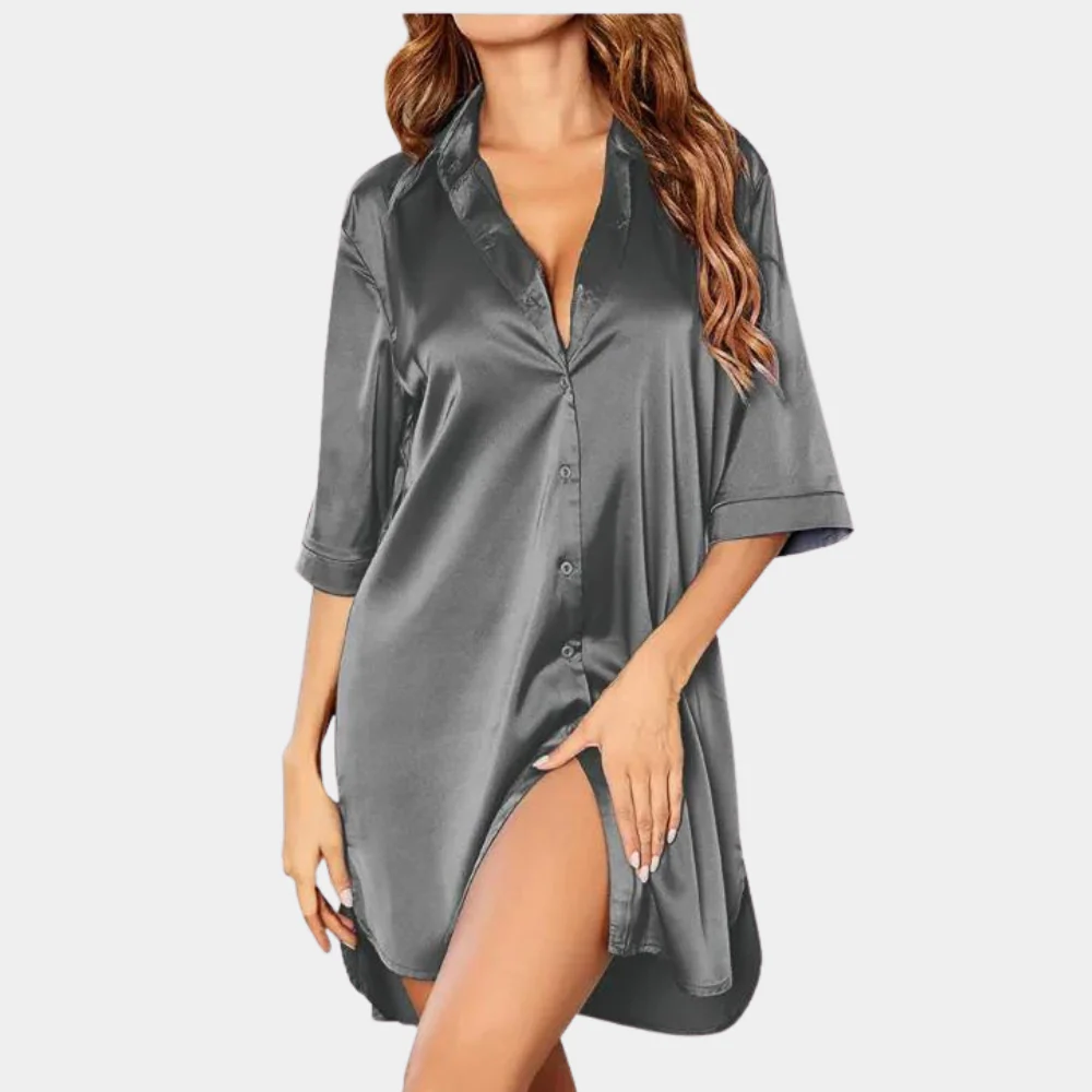 Simone Satin Button-Down Pyjama Dress | Women's Nightdress