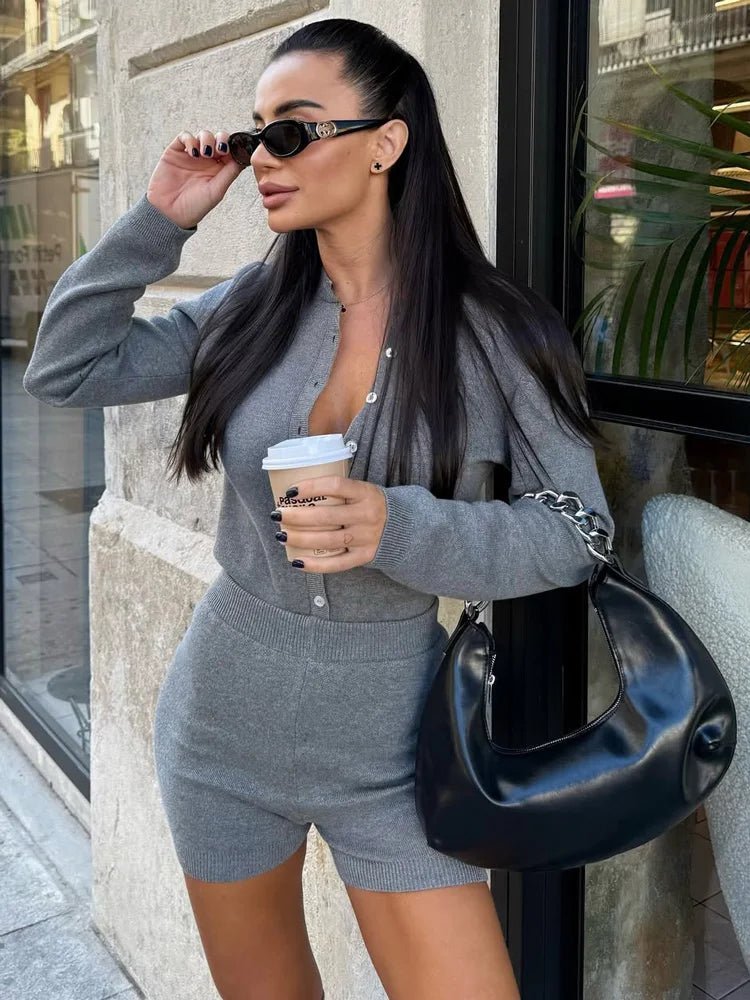 Anastasia Ribbed Knit Shorts Set | Women's Two-Piece Cardigan