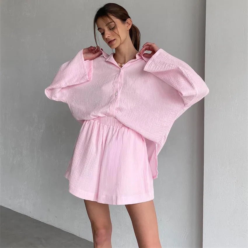 Jenna Long Sleeve Shorts Set | Women's Wide-Leg Two-Piece