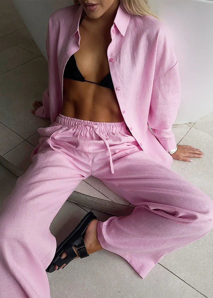 Katie Button-Up Lounge Set | Women's Shirt & Wide-Leg Pants