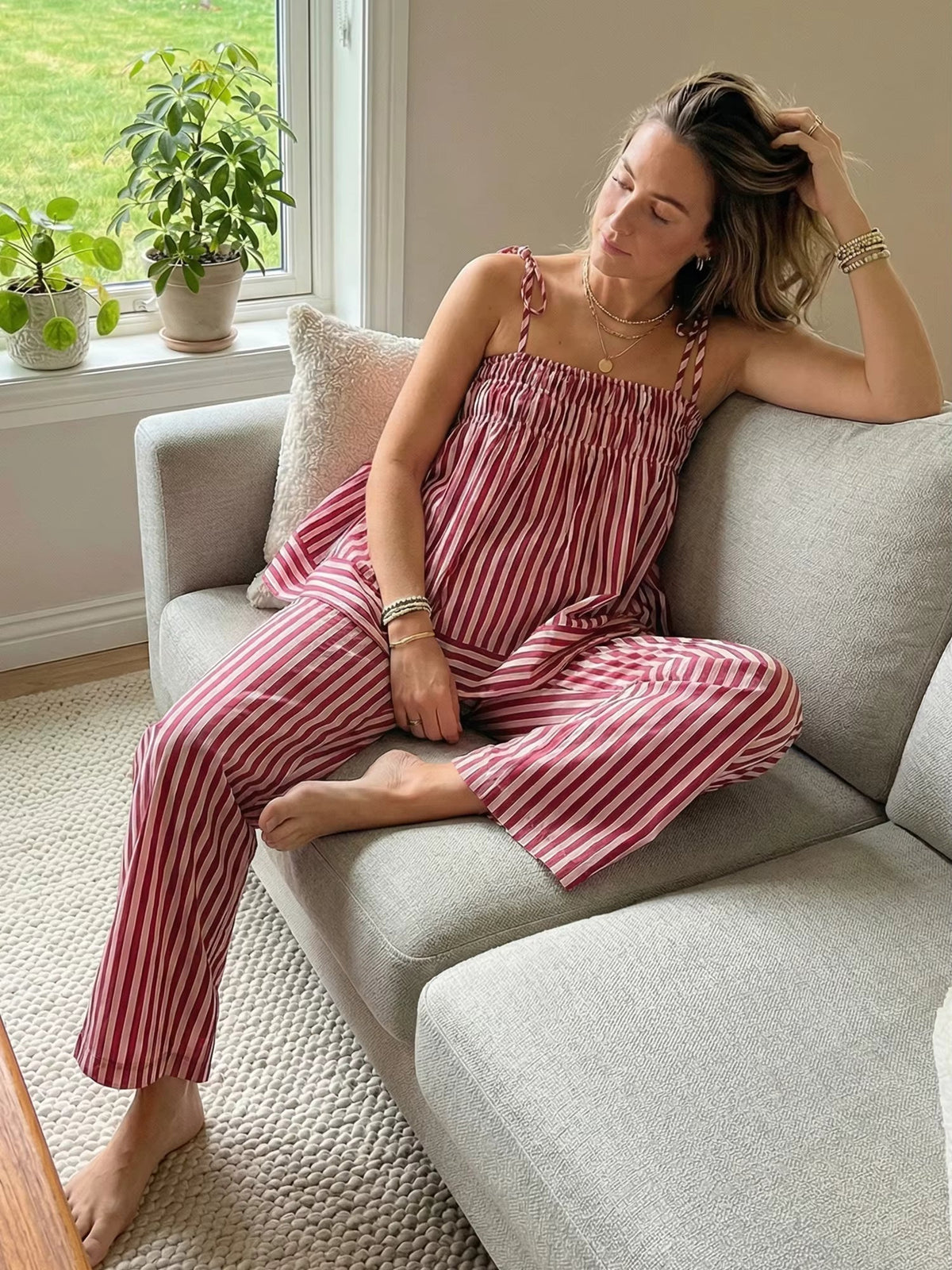 Jasmin Striped Pyjama Set | Women's Tie-Shoulder Two-Piece