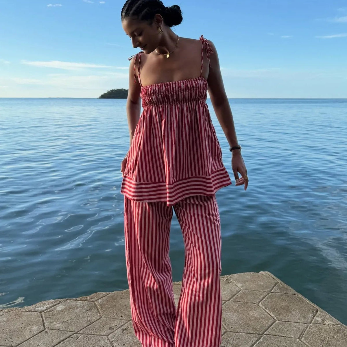 Jasmin Striped Pyjama Set | Women's Tie-Shoulder Two-Piece