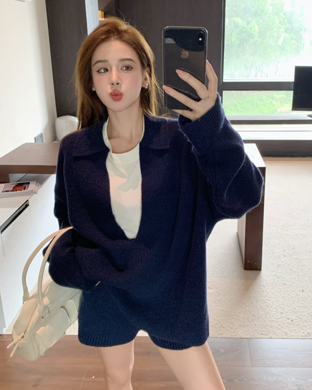 Jeannette Knit Sweater Set | Women's V-Neck Shorts Suit