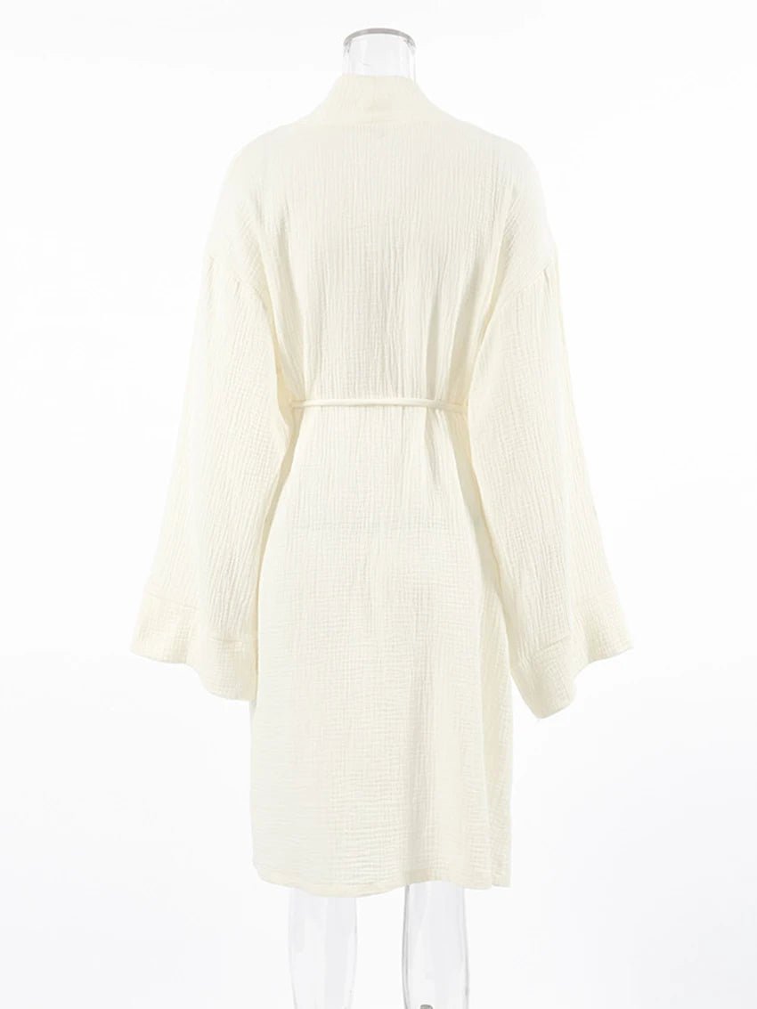 Kyla Lace-Up Bathrobe | Women's Mid-Calf Lounge Robe