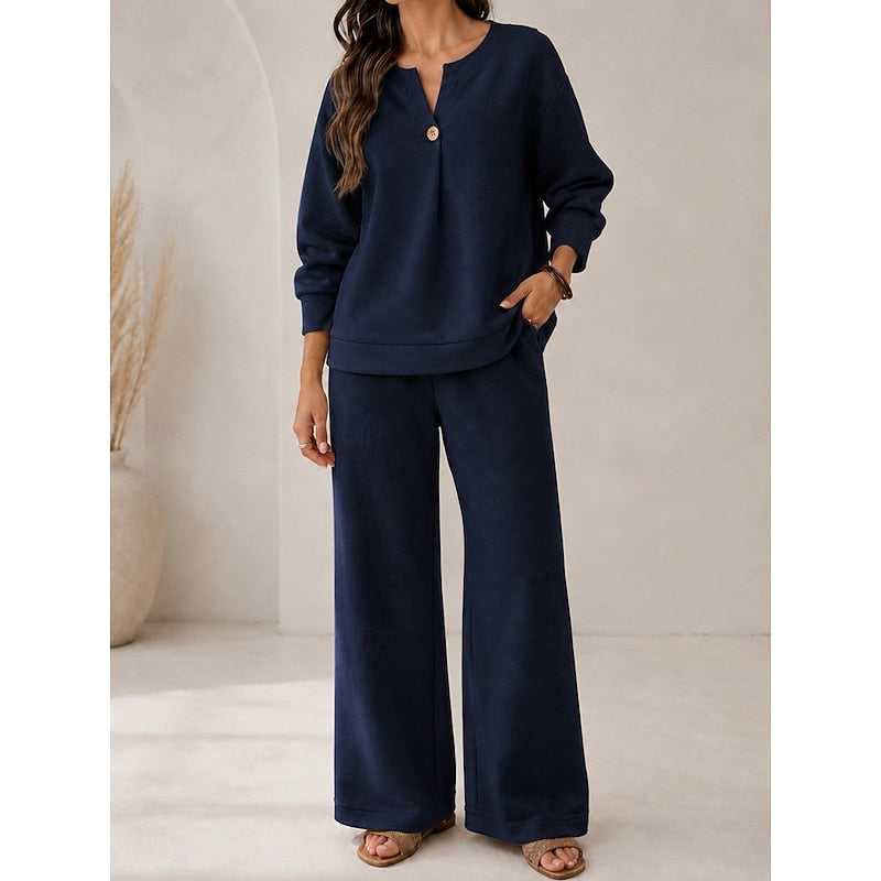 Dorothea Wide-Leg Lounge Set | Women's V-Neck Two-Piece