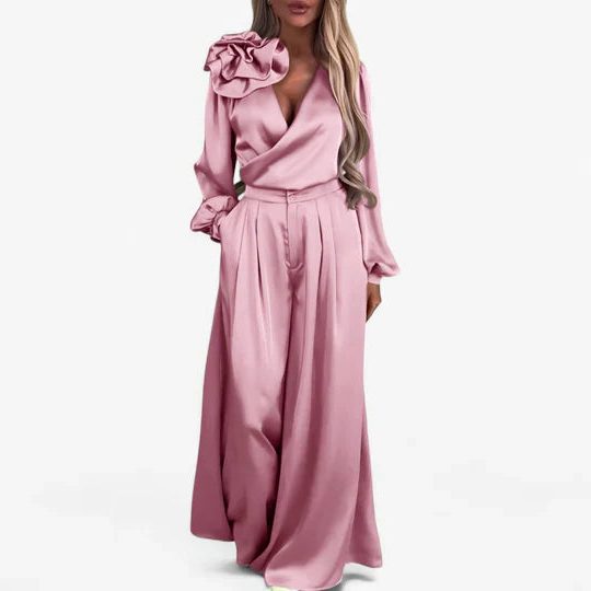 Ophelia Ruffle-Shoulder Wide-Leg Set | Women's V-Neck Two-Piece