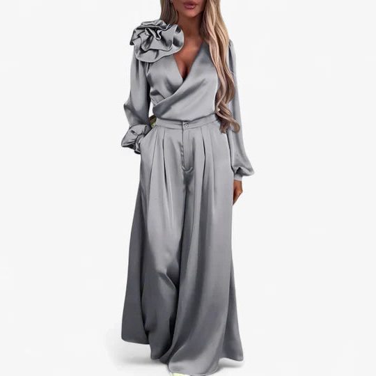 Ophelia Ruffle-Shoulder Wide-Leg Set | Women's V-Neck Two-Piece