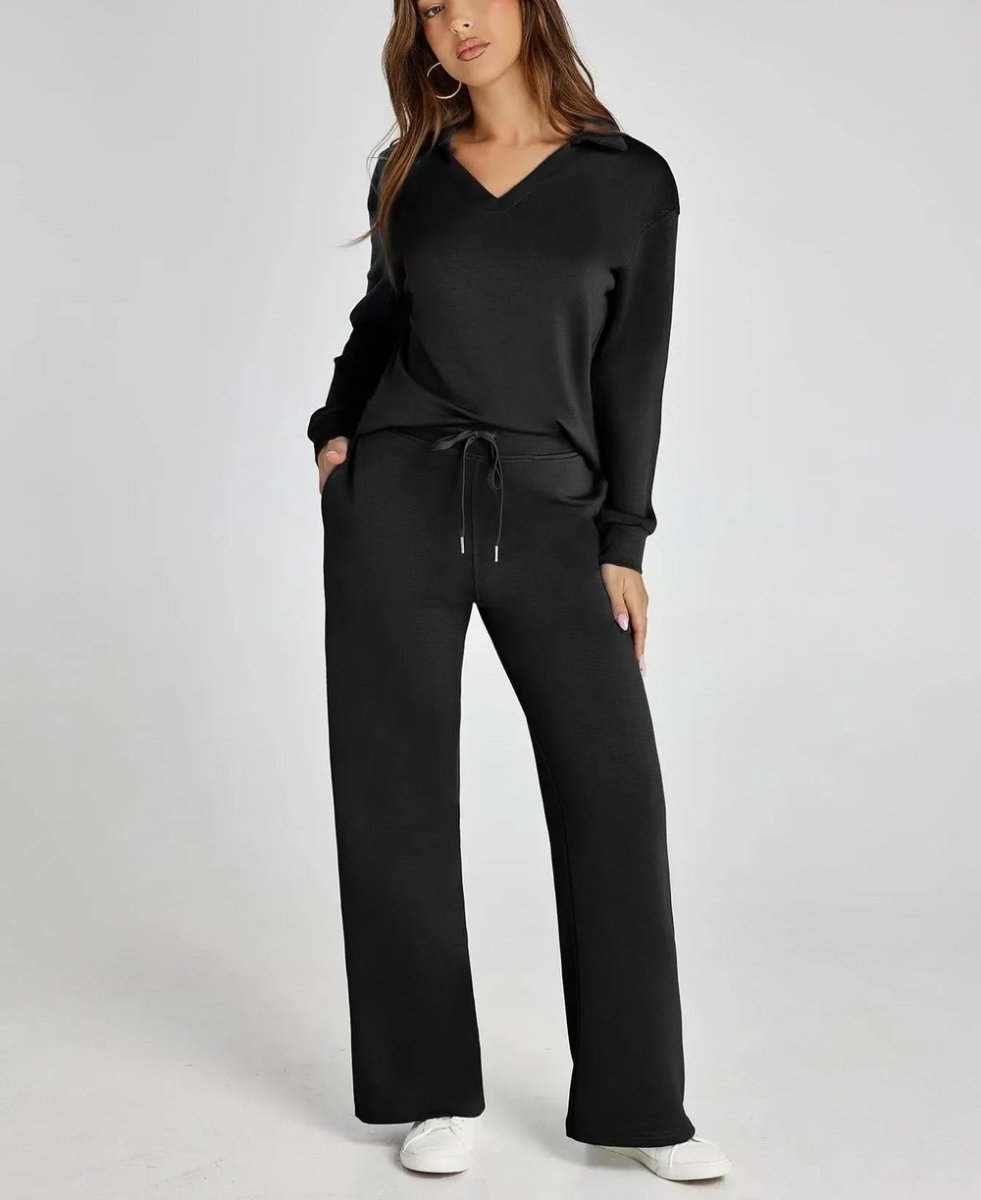 Clara Long Sleeve & Wide-Leg Set | Women's V-Neck Two-Piece