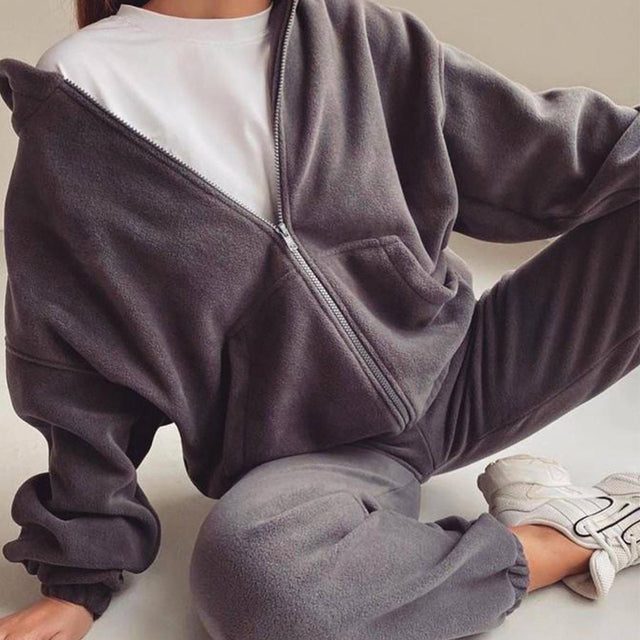 Etta Zip-Up Oversized Hoodie Set | Women's Jogger Two-Piece