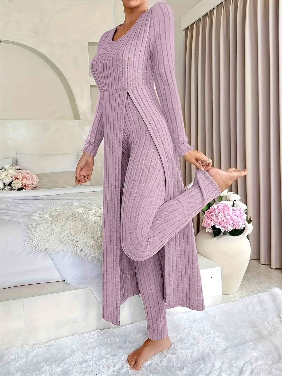 Gemma Ribbed Tunic Lounge Set | Women's Two-Piece